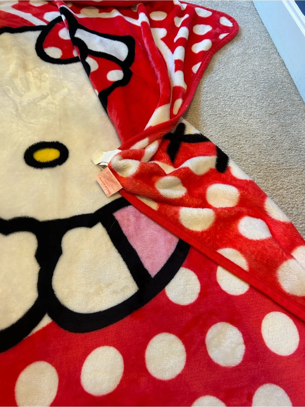 Northwest Red White Polka Dot Hello Kitty Plush Throw